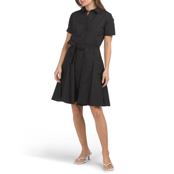 ELLEN TRACY Black Short Sleeve Tie Front Flared Mini Dress